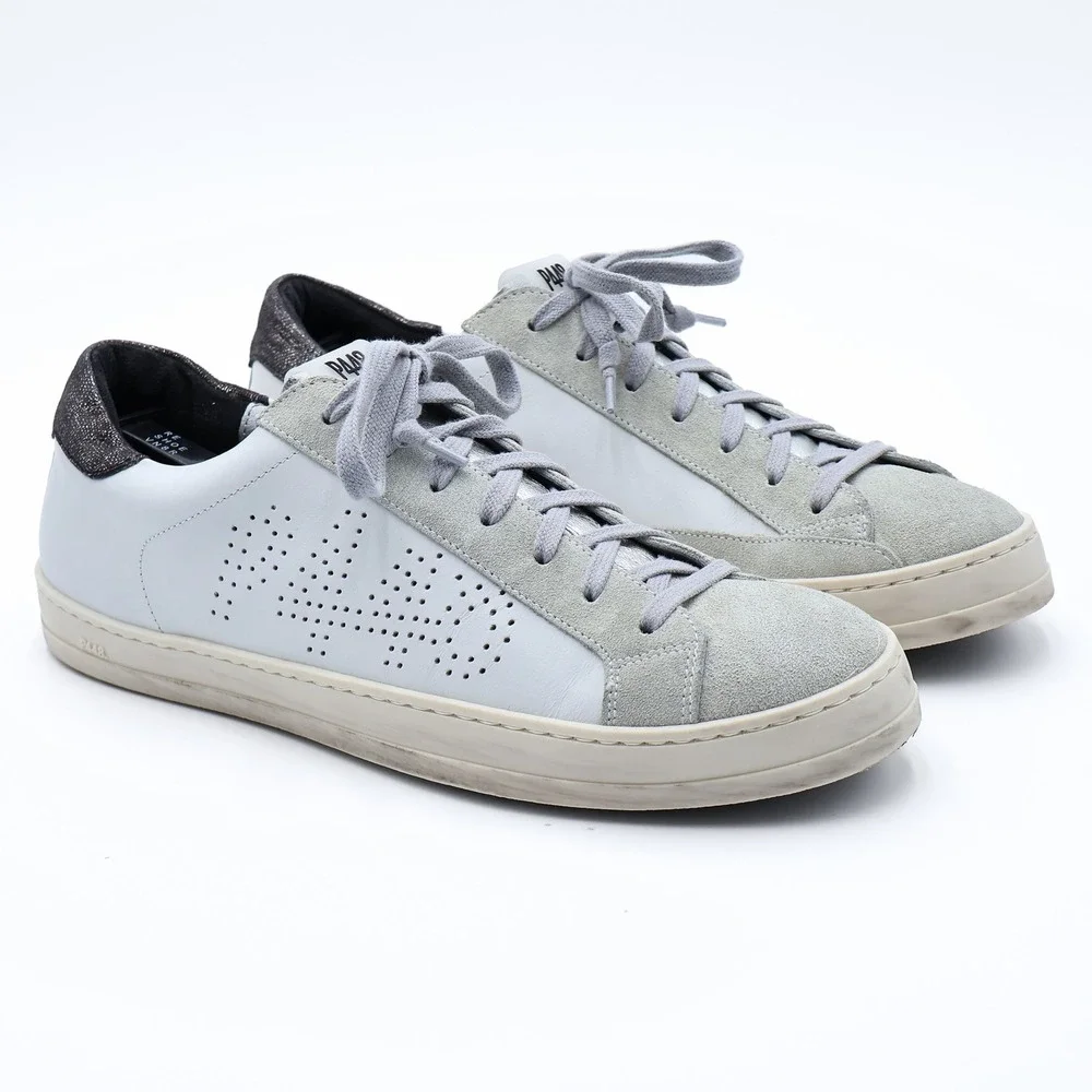 P448 Women's EU 43 US 11.5 White Grey Leather Suede John Low Top Sneakers Italy